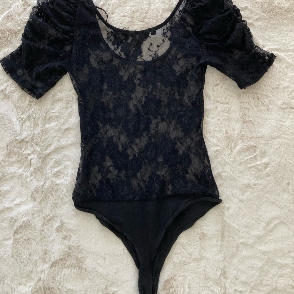 Guess Black Lace Thong Bodysuit Extra Small XS - Picture 2 of 6